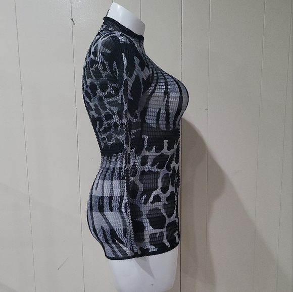 Vintage Amber Animal Print Mock Neck Top Long Sleeve Blouse One Size - Picture 2 of 9